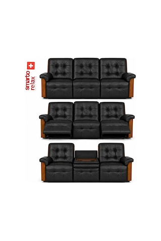 Smarto Relax Berlin 3 Lü Orta Konsollu Bardaklıklı Yatar Ayak Uzatmalı Ergonomik Deri Sinema Tv Koltuğu Siyah
