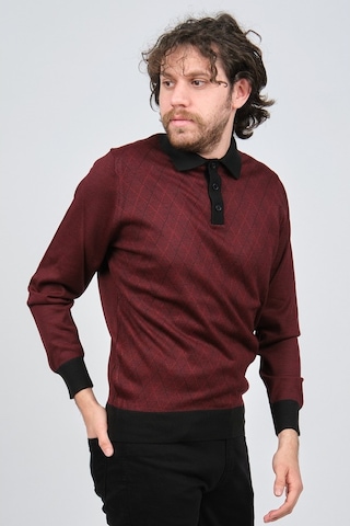 Pave Erkek Polo Yaka Desenli Yün Kazak 4537094 Bordo Bordo
