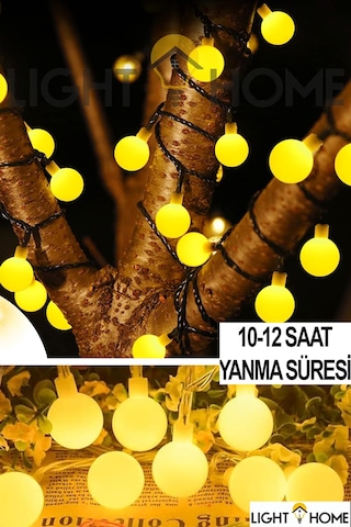 Lighthome Güneş Enerjili Işıklar 50 Led Sarı Opak Küre 8 Modlu Parti Bahçe Dekoratif Aydınlatma 7 M