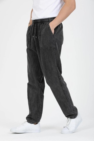Baw Company Unisex Ince Yazlık Beli Lastikli Kordonlu Keten %100 Pamuklu Kumaş Pantolon Pijama Antrasit