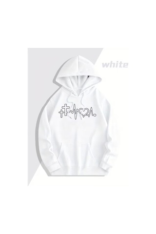 Nevermind Heartbeat Baskılı Hoodie Sweatshirt Kapüşonlu Unisex Çift Kombi Beyaz