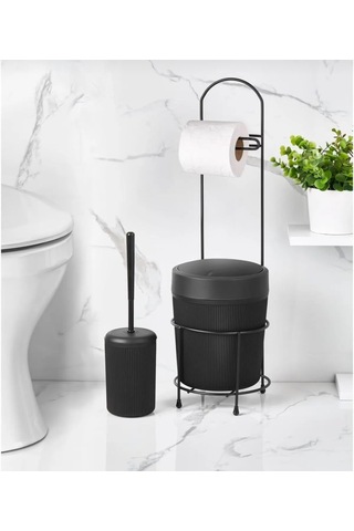 Kovalı Tuvalet Kağıtlığı, Çöp Kovalı Tuvalet Kağıdı Askısı Ve Tuvalet Fırça Seti Siyah