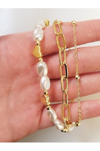 Kalpli Sedef Taşlı Çoklu Bileklik Seti Aksesuar Şık Çok Renkli