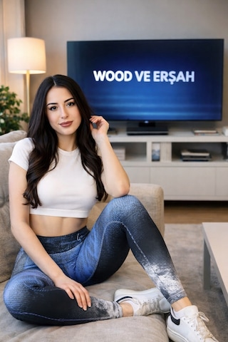 Lüx Wood Sunway 11023 Kadın Desenli Yüksek Bel Esnek Spor Likra Tayt Lacivert