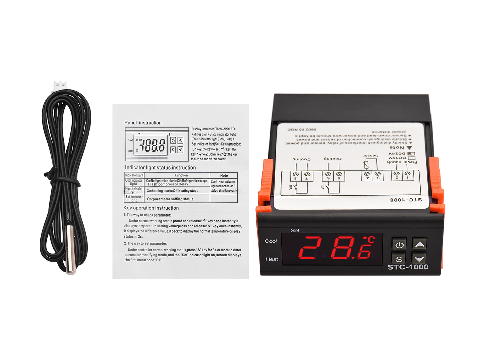 Skycity Stc-1000 Akıllı Sıcaklık Kontrol Cihazı: Otomatik Isıtma/soğutma, Sıcaklık Doğrulama, Gecikmeli Başlangıç, Dc 24v, Abs Malzeme