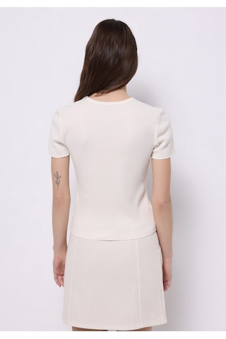 Colins Slim Fit Yuvarlak Yaka Baskılı Kadın Ekru Kısa Kol Tişört Cl1074534 Q1.v2 Ecr Ekru