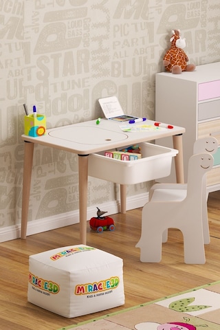 Miracle 3d Çocuk Oyun Etkinlik Çalışma Masası Ve Sandalye Aktivite Masası Beyaz