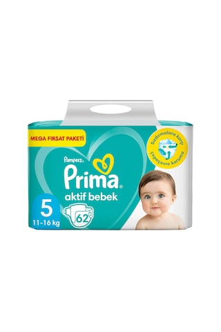 Prima Pampers Aktif Bebek Mega Fırsat Paketi Bebek Bezi 11-16 KG 5 Beden 62 Adet