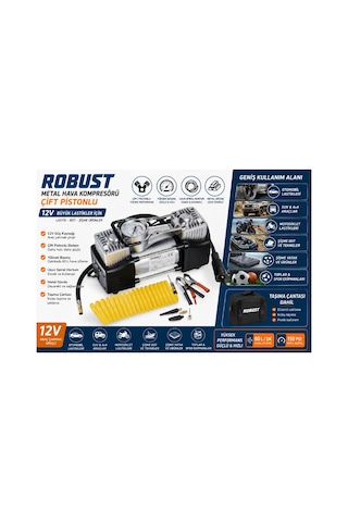 Çift Pistonlu 12v Metal Hava Kompresörü 150 Psı Taşınabilir Lastik Şişirme Pompası