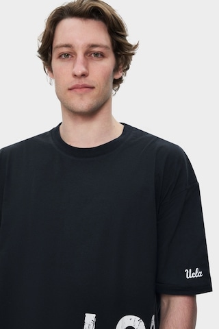 Ignıso Siyah Bisiklet Yaka Baskılı Oversize Erkek Tshirt SIYAH