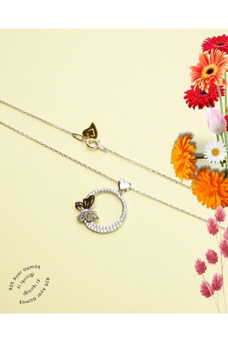 Brezza Lusso Jewelry  Dia Serisi Işıltılı Yüreğime Konan Sevgi Kelebeği Gümüş Kolye 45 CM 45 CM