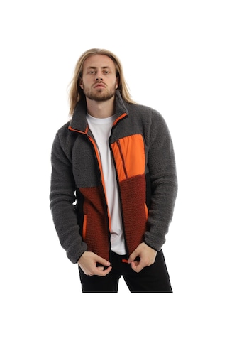 Erkek Dik Yaka Parçalı Peluş Polar Ceket Gri