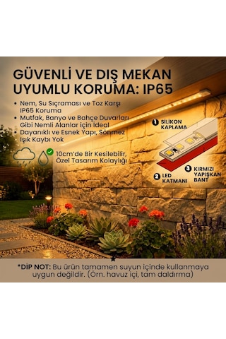 Şerit Led Amber 220v Yüksek Parlaklık 120 Led/m Tak Çalıştır Fişli Anahtarlı Silikonlu İç/dış Mekan 2.5 Metre