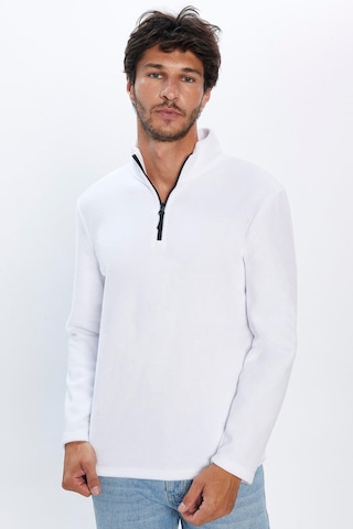 Tudors Erkek Dik Yaka Tüylenme Yapmayan Soğuk Geçirmez Standart Fit Rahat Kesim Polar Ekru Sweatshirt-30139-ekru Ekru