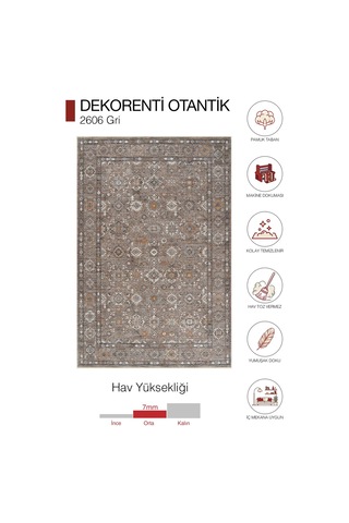 Dekorenti Otantik 2606 Gri Halı Etnik Desenli Vintage Halı