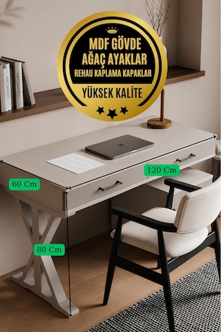Deniz Çalışma Masası Vizon Renk Mdf Gövde Rehau Kapak Gürgen Ağacı Ayaklı Diğer