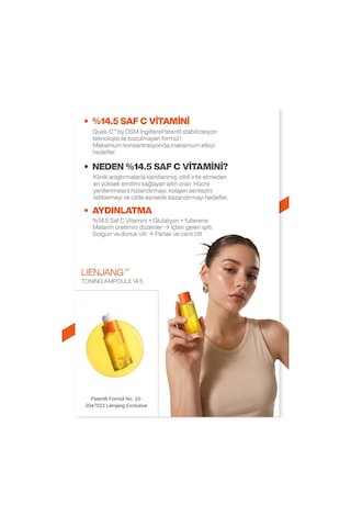 %14.5 Saf C Vitamini & Glutatyon Leke & Kırışıklık Karşıtı Yoğun Aydınlatıcı Ton Eşitleyici Ampül 15 Ml
