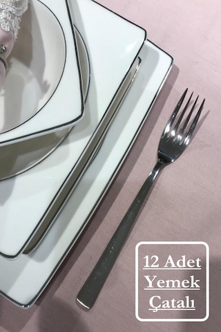 Bayev 12 Kişilik Düz Model Yemek Çatalı Seti Gümüş