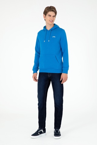 U.S. Polo Assn. Erkek Kapüşonlu Kobalt Mavi Basic Şardonlu Sweatshirt 50295176-VR077