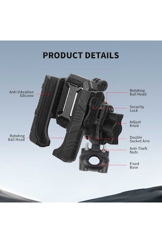 Mechrıg 9-16 Mm Boru Çapı Uyumlu Motosiklet Dikiz Aynası Telefon