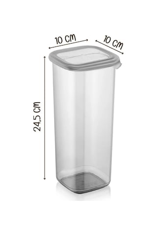 Kitchen Life 9'lu Jumbo Boy Etiketli Square Kare Erzak Saklama Kabı Seti 1750 ML - Sert Kapak Büyük Kavanoz Antrasit - Siyah