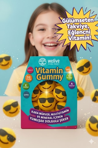 Vitamin Gummy Kara Mürverli Multivitamin Mineral Destekli Yumuşak Şeker Çocuk
