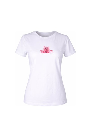 Trender 26yl71595004 Kadın T-shirt Ayıcık Baskı Beyaz