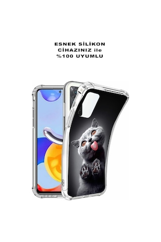 Vivo Y22s Uyumlu Kedi 2 Baskılı Şeffaf Köşe Korumalı Antişok Kılıf