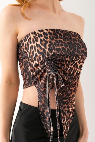 Giysa Kadın Büzgülü Asimetrik Kesim Straplez Bluz Leopar - 2453 LEOPAR