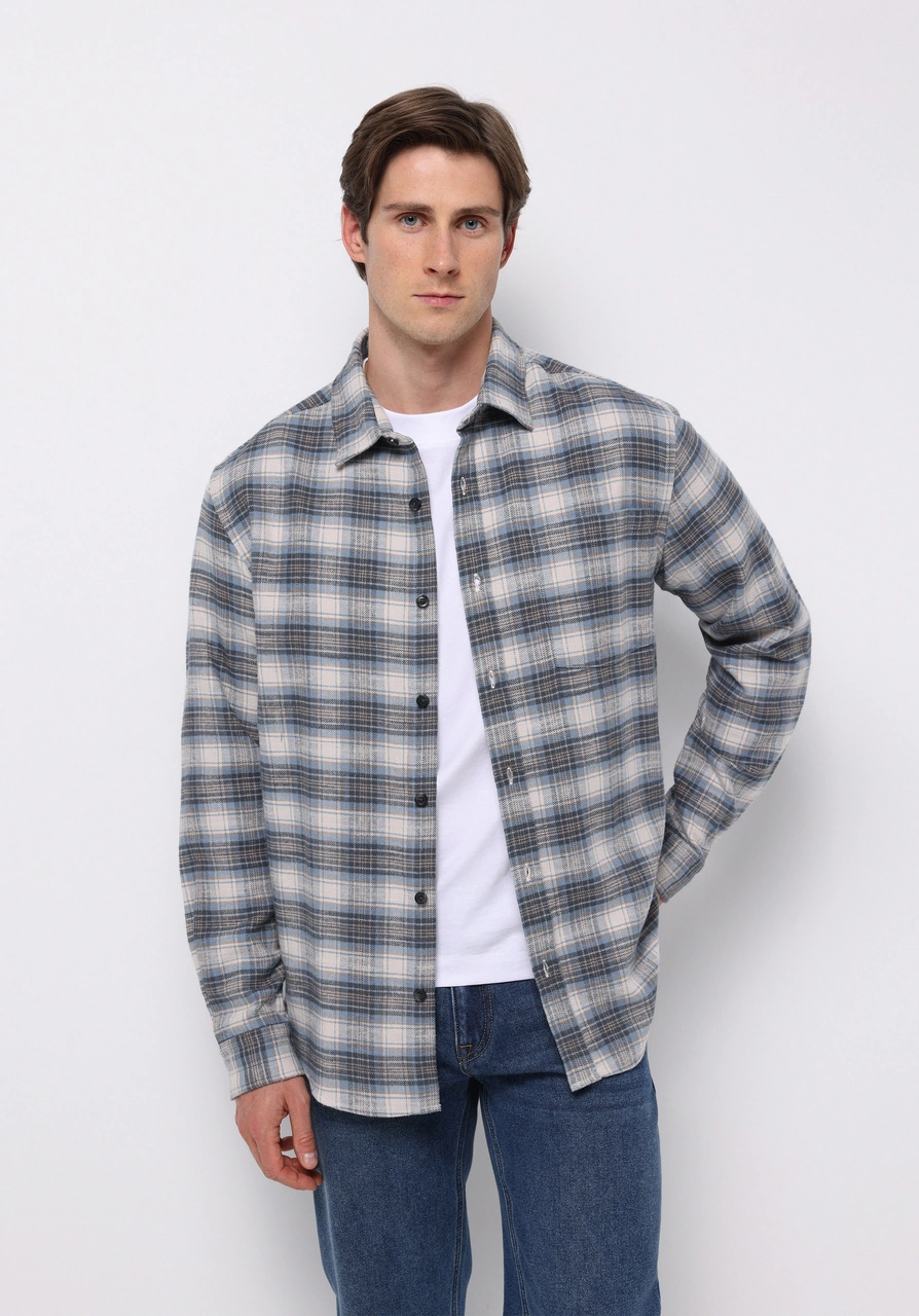 Colin's Colins Regular Fit Shirt Neck Ekoseli Erkek Mavi Uzun Kol Gömlek Cl1076720 Q1.v1 Ble Mavi