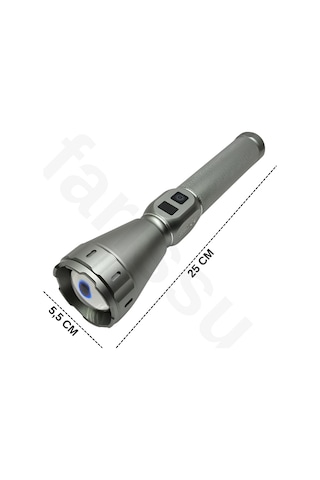 Everton Rt-260 60w 6000 Lümen Ultra Güçlü Şarjlı El Feneri - 2 Km Menzilli, Zoomlu, Çantalı Tam Set Gri