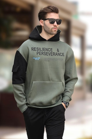 Madmext Haki Kapüşonlu Cep Detaylı Baskılı Erkek Sweatshirt 7058-haki Haki