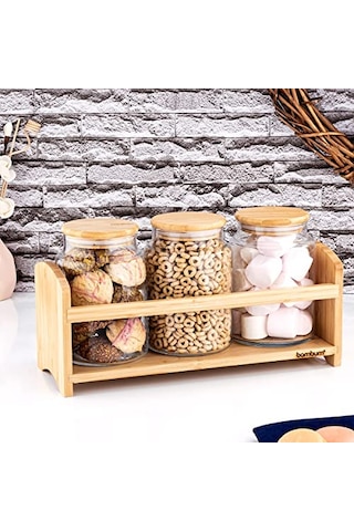 Bench Standlı 4 Parça Küçük Cam Baharat Takımı Çok Renkli