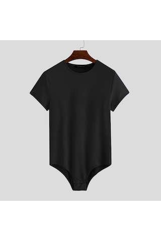 Siyah Incerun Yaz Erkek Tek Parça Kısa Kollu Fitness Romper Pijama Leotard Siyah