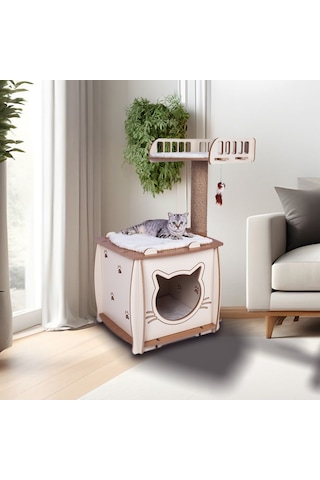 Patihomes Kedi Evi Ve Kedi Tırmalama Evi Yataklı