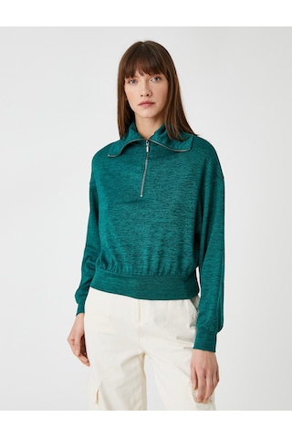 Koton Yarım Fermuarlı Sweatshirt Dik Yaka Yeşil 3wak30008ek 3WAK30008EK758 Yeşil