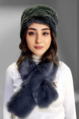 Tezzgelsin Kadın Vegan Kürk Kalpak-atkı Set Füme
