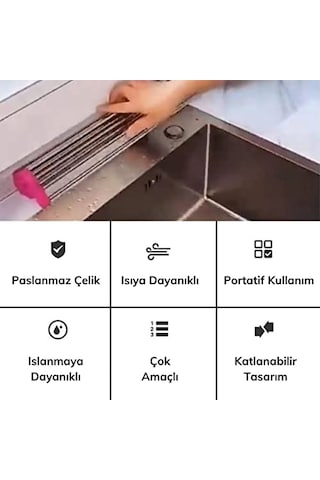 Katlanabilir Evye Üstü Paslanmaz Çelik Sebze Meyve Bulaşık Kurutucu Mıt1155 Genel
