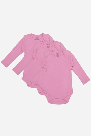 Terrien %100 Organik Pamuk 3'lü Pembe Uzun Kollu Bebek Çıtçıtlı Zıbın Body Unisex Parça Yenidoğan Pamuklu