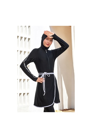 Uv Korumalı 3 Farklı Şekilde Giyilebilir Likralı Etekli Tesettür Mayo 1109 Siyah02 Siyah02