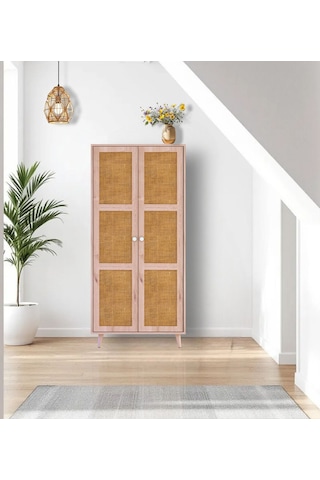 Floradesign Bali Bohem Jüt Gardırop /elbise Dolabı Iki Kapaklı Dolap / Çok Amaçlı Dolap Mdf Jüt Kapaklı