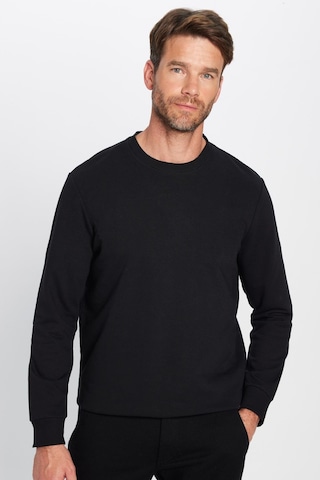 Tudors Unisex Oversize Geniş Kesim Pamuklu Yumuşak Dokulu İçi Polarlı Basic Siyah Bisiklet Yaka Sweatshirt-23342 Siyah