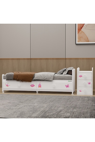 Garaj Home Melina Mdf Çıtalı Beşik + Yatak - Prenses Beyaz