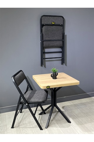 Mercan Sonoma 2 Kişilik Kare Mutfak Yemek Masası Takımı 2+1 Keten Gri 60 Cm Sonoma Gri 2'li