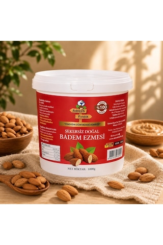 Adress Fındık Şekersiz Doğal Badem Ezmesi 1 KG