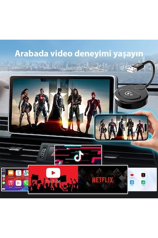 Usb+type-c Apple Kablosuz Wireless Carplay Adaptör Çevirici -youtube Netflix Tiktok Video Yansıtıcı- 5775 Siyah