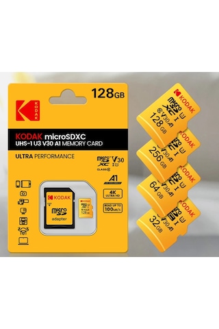 Kodak 128 GB Micro SD Clas10 4K UV3 V30 A1 Ultra Perf Hafıza Kartı