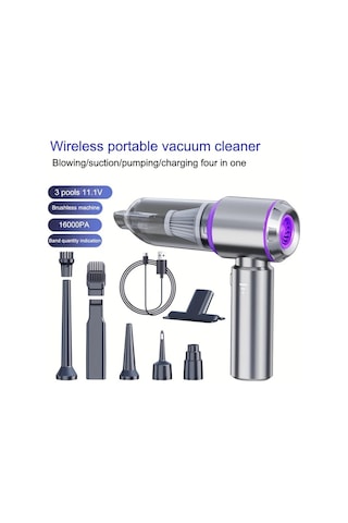 Dashanshop 16000pa Kablosuz El Süpürgesi Silvery Purple 4ü1 Fonsuz Motor 3 Hız Uzun Şarjlı Araç Ev