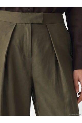 Lcw Modest Haki Geniş Paça Pileli Kadın Kumaş Pantolon