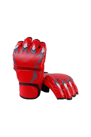 Moveevo Erkek Kadın Yarı Parmak Boks Eldiveni, Savaş Ve Sandık Egzersizi İçin, Dayanıklı Pu Deri, Eldiven Kaybını Engelliyor, Kırmızı Renk Kırmızı